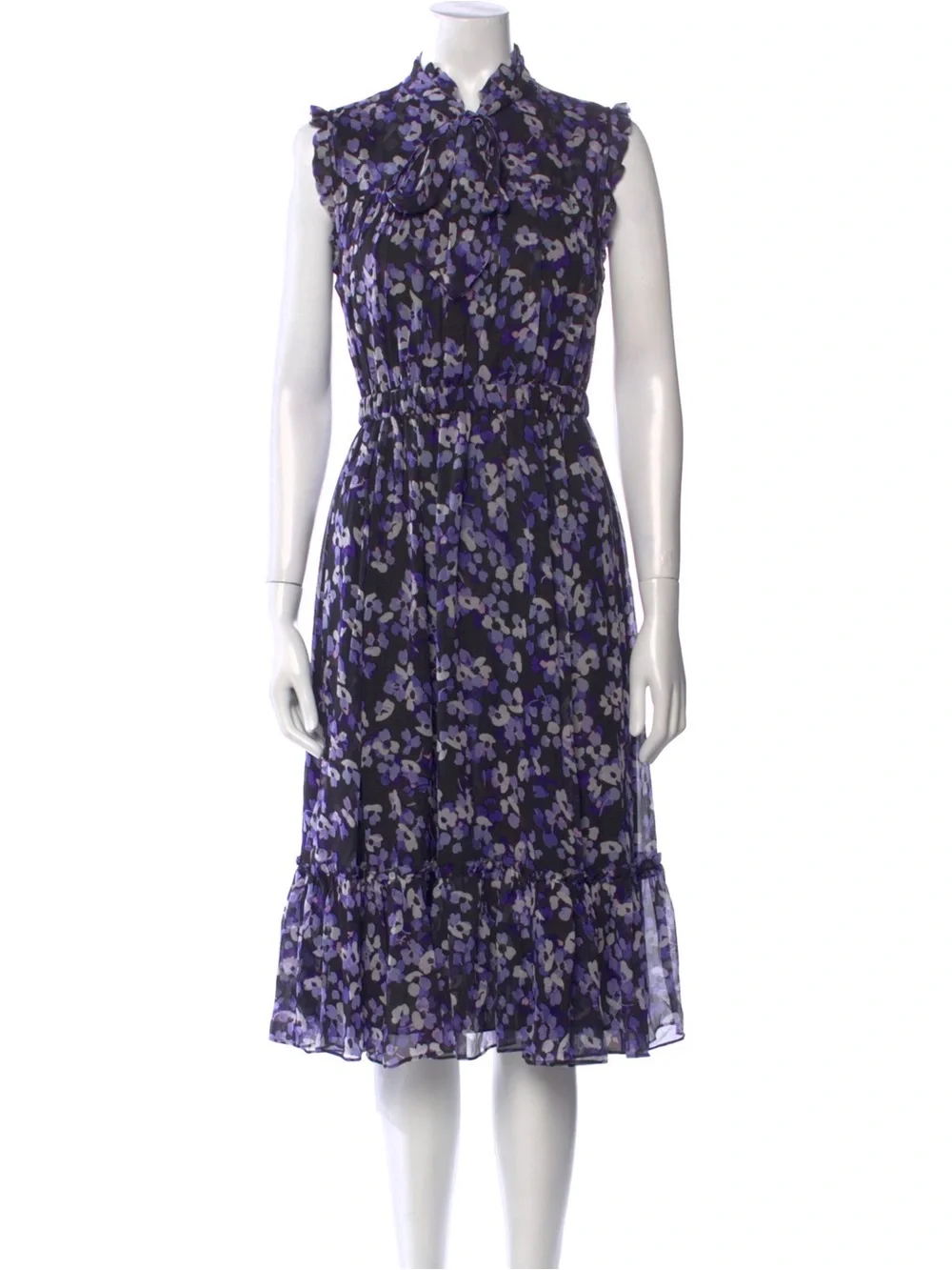 kate spade Black & Lavender Floral Ruffled Silk Midi Dress xs